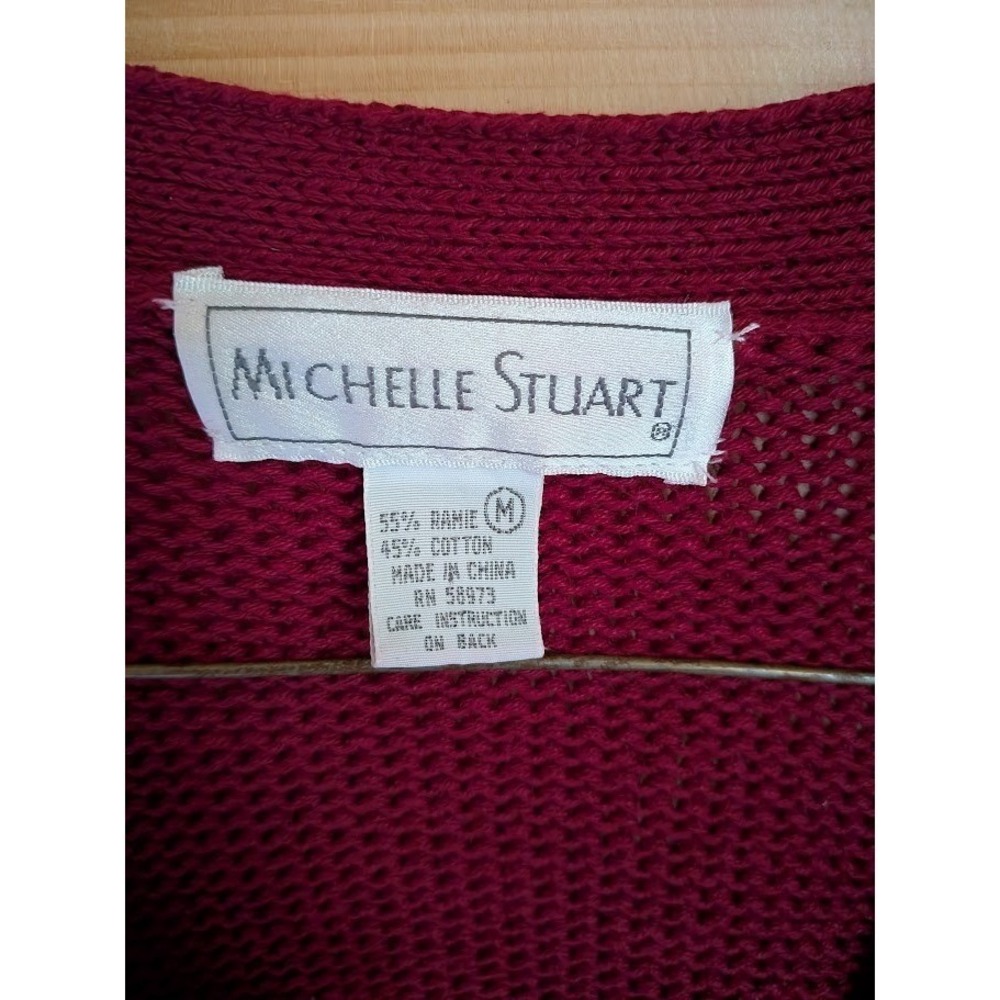 Vintage Michelle Stuart Cardigan Sweater M Burgundy Colorful Floral Cottagecore - Picture 4 of 7